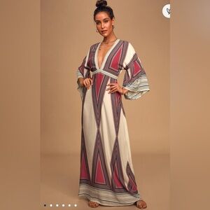 Lulu’s Monticeto Cream Print Maxi Dress Size M